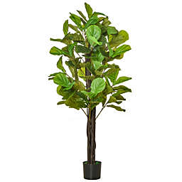 HOMCOM 5FT Artificial Fiddle Leaf Fig Tree Faux Decorative Plant in Nursery Pot for Indoor Outdoor Décor
