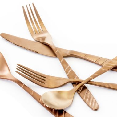 MegaChef La Vague 20 Piece Flatware Utensil Set, Stainless Steel Silverware Metal Service for 4 in Matte Rose Gold. View a larger version of this product image.