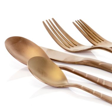 MegaChef La Vague 20 Piece Flatware Utensil Set, Stainless Steel Silverware Metal Service for 4 in Matte Rose Gold. View a larger version of this product image.