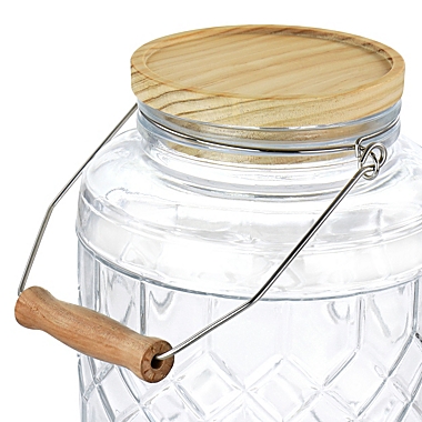 Gibson Home 0.95 Gallon Duval Glass Beverage Dispenser with Wooden Lid and Handle. View a larger version of this product image.