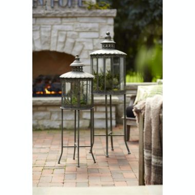 Melrose Decorative Lanterns W/Stand (Set Of 2) 32"H, 53"H Metal/Glass. View a larger version of this product image.