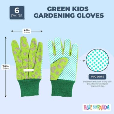 Blue Panda Kids Gardening Work Gloves, Ages 3-6 (Green, 6 Pairs). View a larger version of this product image.