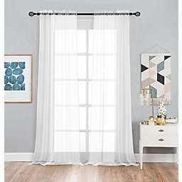 Designer Sheer Voile Rod Pocket Curtains For Small Windows - 52 in. W x 72 in. L, White
