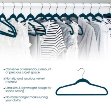 Elama Home 50 Piece Flocked Velvet Clothes Hangers with Stainless Steel Swivel Hooks in Blue. View a larger version of this product image.