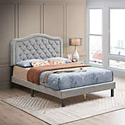 Furniture House Upholstered Bed Button Tufted with Curve Design - Strong Wood Slat Support