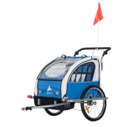 Aosom Elite 360 Swivel 2-In-1 Double Child Two-Wheel Bicycle Cargo Trailer Stroller With 2 Security Harnesses, Blue
