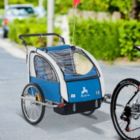 Alternate image 1 for Aosom Elite 360 Swivel 2-In-1 Double Child Two-Wheel Bicycle Cargo Trailer Stroller With 2 Security Harnesses, Blue