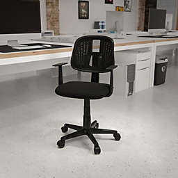 Emma + Oliver Pivot Back Black Mesh Swivel Task Office Chair with Arms, BIFMA Certified