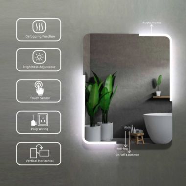 Vyaya Michigan 24 in. W x 30 in. H Rectangular Frameless Anti-Fog Wall Bathroom LED Vanity Mirror in Silver. View a larger version of this product image.