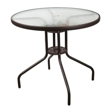 Garden Elements Outdoor Wave Glass Patio Dining Furniture Round Steel Table, Brown, 31.5". View a larger version of this product image.