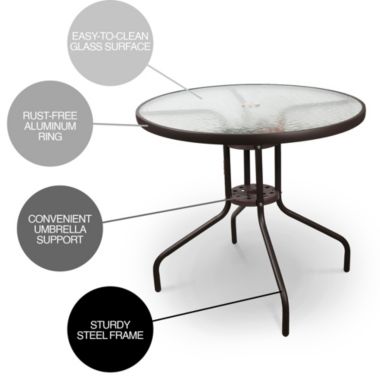 Garden Elements Outdoor Wave Glass Patio Dining Furniture Round Steel Table, Brown, 31.5". View a larger version of this product image.