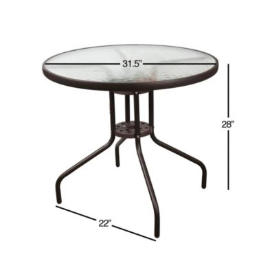 Garden Elements Outdoor Wave Glass Patio Dining Furniture Round Steel Table, Brown, 31.5". View a larger version of this product image.