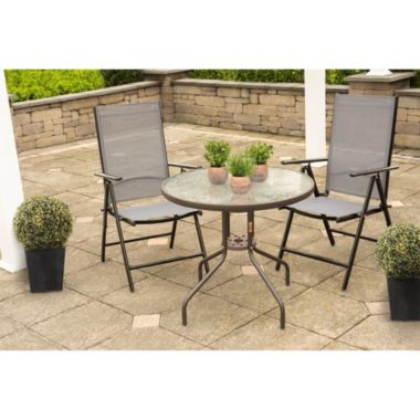 Garden Elements Outdoor Wave Glass Patio Dining Furniture Round Steel Table, Brown, 31.5". View a larger version of this product image.