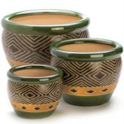 Actifo Green Ceramic Diamond Pattern Planter Set