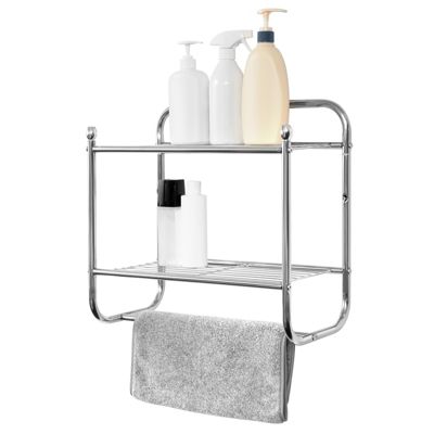 Juvale 2-Tier 1-Bar Organizer Shelf, Towel Rack, Wall Mount for Bathroom and Kitchen, Chrome Metal