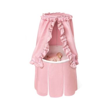 Badger Basket Co. Empress Round Baby Bassinet - Pink Bedding with White Pleats. View a larger version of this product image.