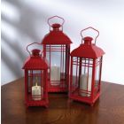 Alternate image 0 for Melrose Decorative Lantern (Set Of 3) 14"H, 17"H, 20"H Metal/Glass - Red