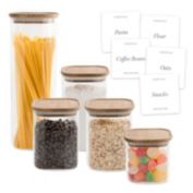 Bloom & Breeze Airtight Food Storage Containers , Stackable with Labels, Glass Storage Containers With Acacia Wood Lids, Cereal and Pasta Containers For Pantry & Kitchen 5-Piece Set (Mixed)