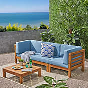 Contemporary Home Living 4pc Blue and Brown Contemporary Outdoor Patio Sectional Sofa Set with Coffee Table 30.25"