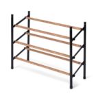 Alternate image 0 for Juvale 3-Tier 18 Pair Shoe Rack Organizer for Entryway Closet Floor, 24-45 inch Expandable, Black & Oak Grain Metal