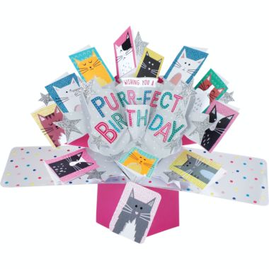 Second Nature Mailable Happy Birthday Purr-Feat Cats Pop Up Greeting Card - POP133. View a larger version of this product image.
