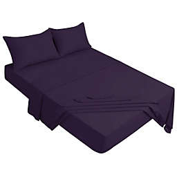 PiccoCasa Solid 4 Piece Bed Sheet Set for Hotel Bedroom, 110gsm Polyester Microfiber Bedding with Flat Sheet, Fitted Sheet and Pillowcases, Soft and Comfortable, King Dark Purple