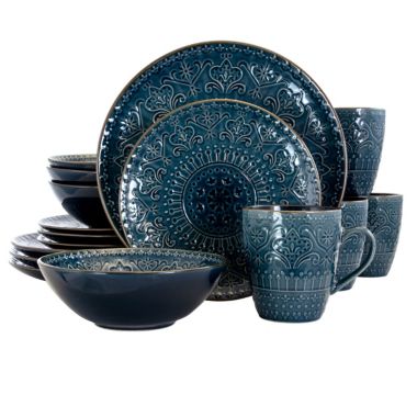 Elama Deep Sea Mozaic 16 Piece Luxurious Stoneware Dinnerware with Complete Setting for 4. View a larger version of this product image.