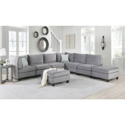 Contemporary Home Living Set of 8 10' Pewter Gray Velvet Modern Style Modular Sectional Sofa