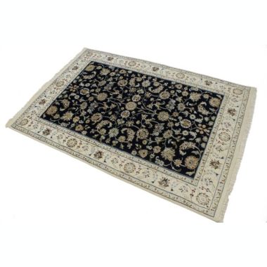 Dark Navy Floral 4X6 Indo-Nain Oriental Rug. View a larger version of this product image.