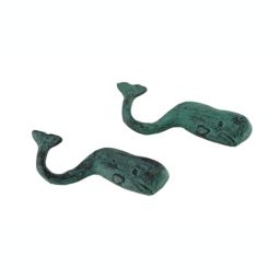 SPI Set of 2 Verdigris Finish  Whale Cast Iron Wall Hooks