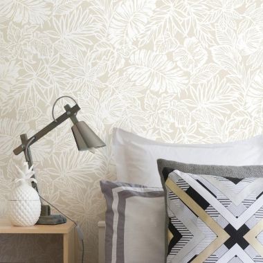 Roommates Decor Modern Batik Tropical Leaf Peel & Stick Wallpaper - Beige. View a larger version of this product image.