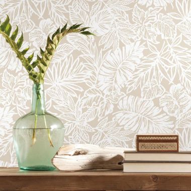 Roommates Decor Modern Batik Tropical Leaf Peel & Stick Wallpaper - Beige. View a larger version of this product image.