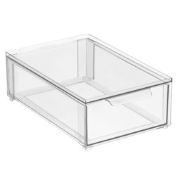 mDesign Stackable Closet Storage Bin Box with Pull-Out Drawer - Clear
