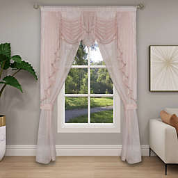 Kate Aurora Ultra Glam Beaded Sparkly Sheer Window in a Bag Curtain Set - 58 in. W x 84 in. L, Rose