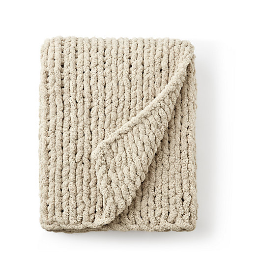 Cable Knit Throw Blanket Taupe