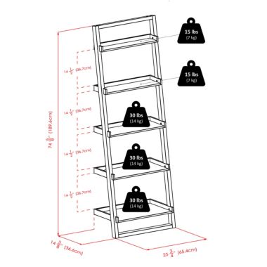 Bailey 5-Tier Leaning Shelf, Black. View a larger version of this product image.
