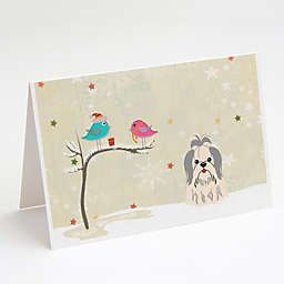 Caroline's Treasures Christmas Presents between Friends Shih Tzu - Silver and White Greeting Cards and Envelopes Pack of 8 7 x 5
