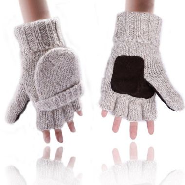 HDE Insulated Thermal Knit Fingerless Winter Gloves in Beige. View a larger version of this product image.