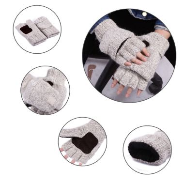 HDE Insulated Thermal Knit Fingerless Winter Gloves in Beige. View a larger version of this product image.