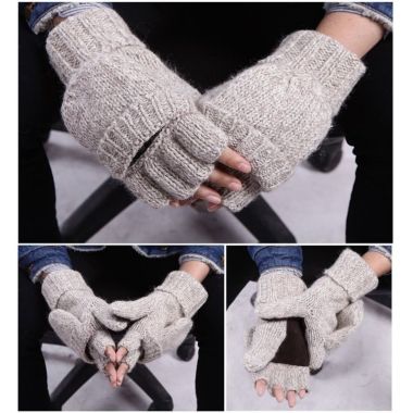 HDE Insulated Thermal Knit Fingerless Winter Gloves in Beige. View a larger version of this product image.