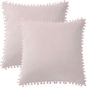 PiccoCasa Pompoms Velvet Pillow Cover For Sofa Bed, 2Pcs Pale Pink 18X18Inch
