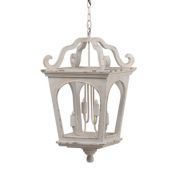 Saltoro Sherpi 16 Inch 4 Light Chandelier, Classic Design, Fir Wood Iron, Distressed White,