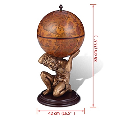 vidaXL Globe Bar Wine Stand Atlas Design 16.5"x16.5"x33.5". View a larger version of this product image.