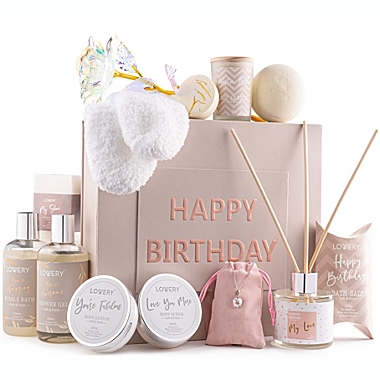 Lovery Birthday Gift Basket - Bath & Spa Gift Set for Women - Luxury Birthday Spa Gift Box. View a larger version of this product image.