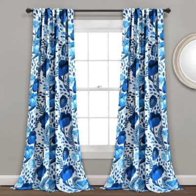 Poppy Garden Light Filtering Window Curtain Panels Blue 52X95 Set