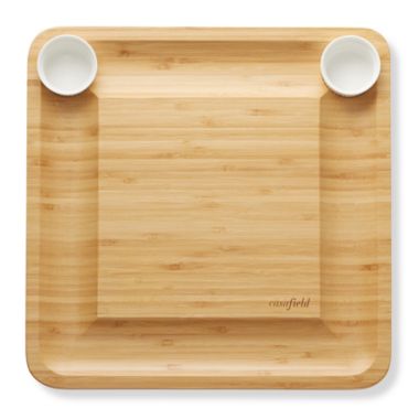 Casafield Bamboo Cheese Board Gift Set - Organic Charcuterie Platter Serving Tray for Meat, Fruit & Crackers - Includes 2 Ceramic Bowls, 4 Stainless Steel Knives, Slate Labels, and Chalk. View a larger version of this product image.