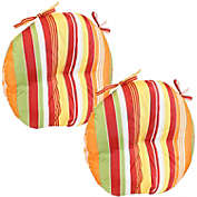 Sunnydaze Indoor/Outdoor Polyester Replacement Round Bistro Chair Seat Cushions - 15" - Sherbert Stripes - 2pk