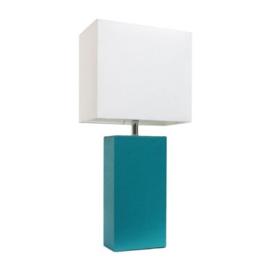 Lalia Home Lexington 21" Leather Base Modern Home Decor Bedside Table Lamp For Living Room, Bedroom, Entryway, Foyer, Or Office With White Rectangular Fabric Shade, Teal. View a larger version of this product image.