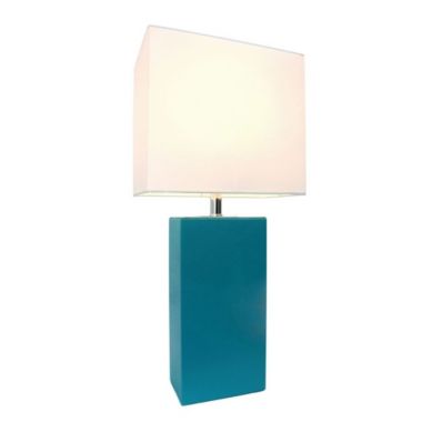 Lalia Home Lexington 21" Leather Base Modern Home Decor Bedside Table Lamp For Living Room, Bedroom, Entryway, Foyer, Or Office With White Rectangular Fabric Shade, Teal. View a larger version of this product image.