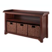 Winsome Milan 4-Pc Storage Bench with 3 Foldable Woven Baskets, Walnut